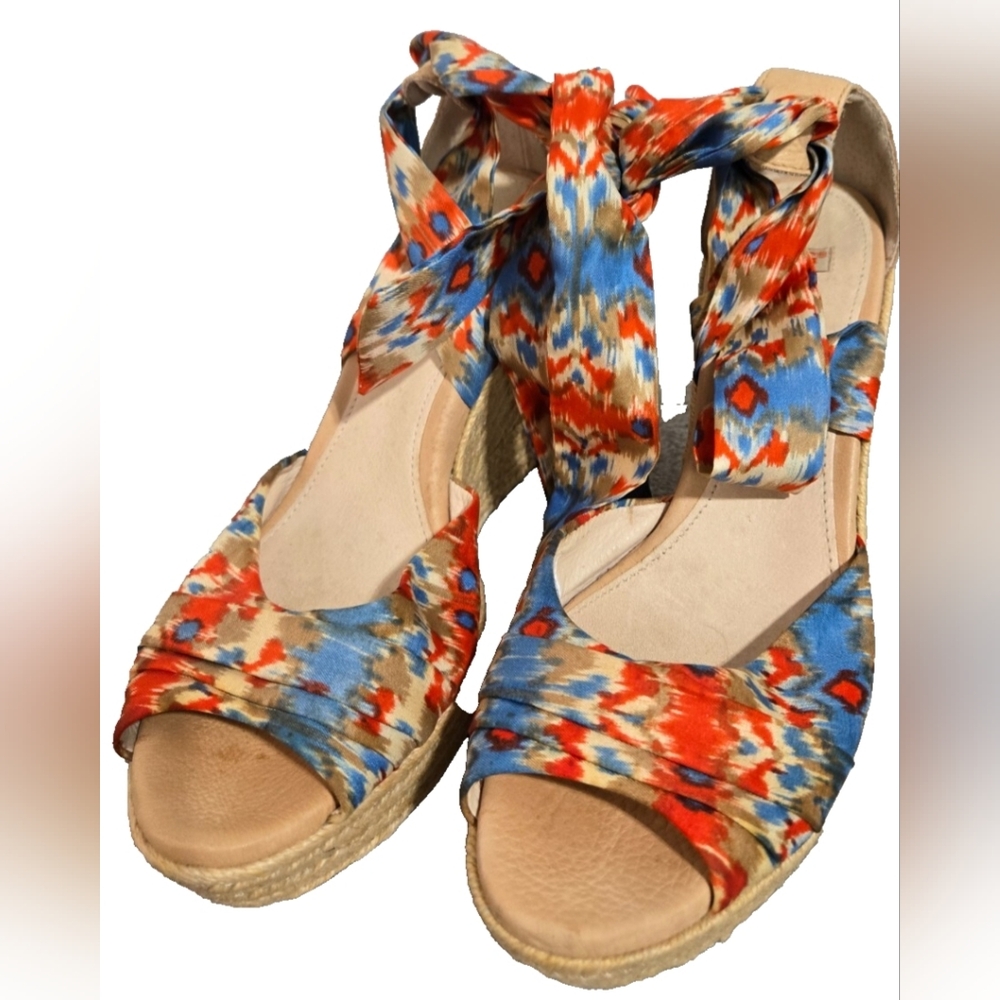 UGG Multicolor Ikat Espadrille Wedge Sandals in Blue and Orange